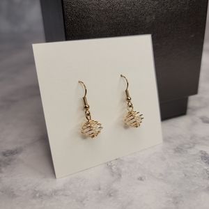 Gold Wire Cage Earrings with Clear Beads